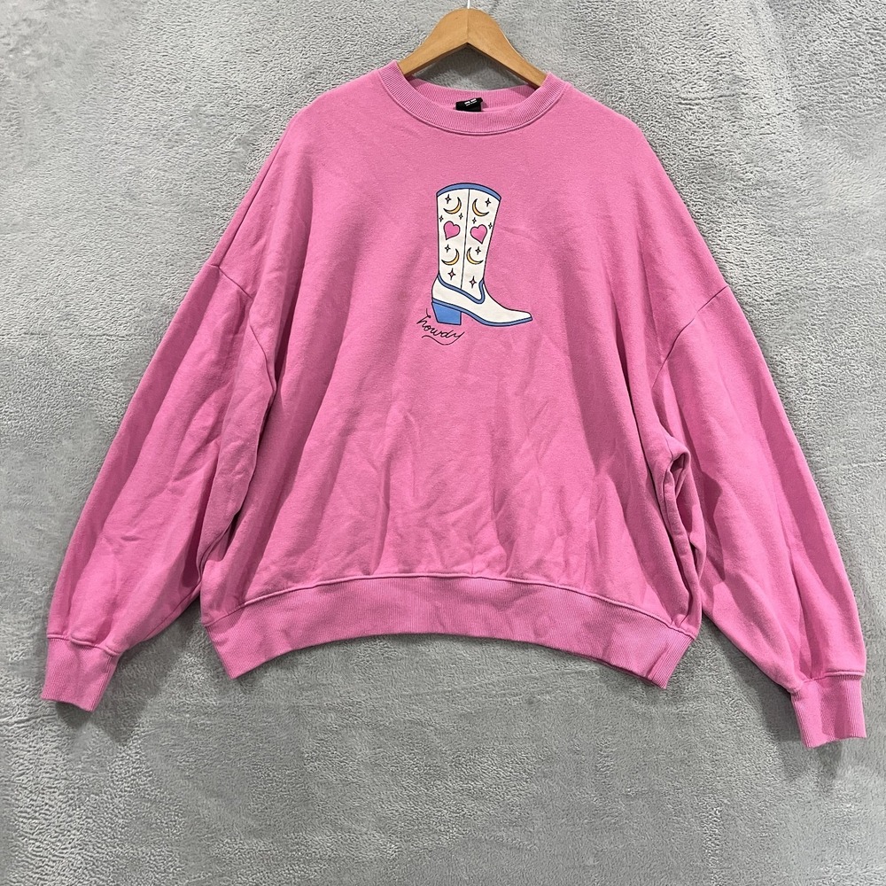 Pacsun Sweatshirt Womens One Size Pink Howdy Cowboy Boot Graphic Cotton Fleece